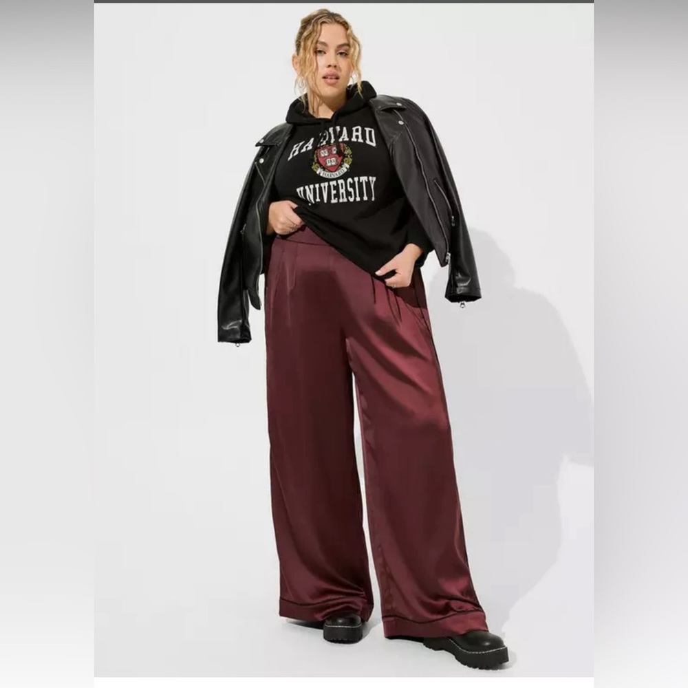 Torrid Wide Leg Satin Burgundy Pants